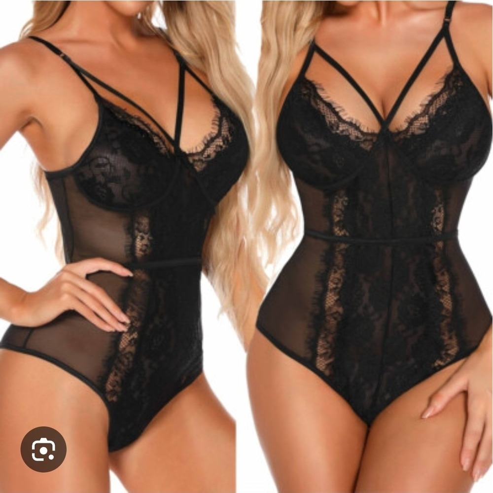 Fashion Nova Somebody To Love Lace Teddy 2X Black Strap Mesh Bodysuit Goth Glam